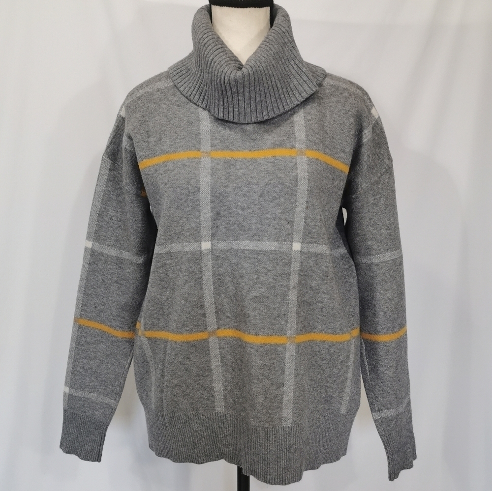 Tahari Viscose Blend Slouchy Funnel Turtleneck Sweater Grey Sz S Open To Offers
